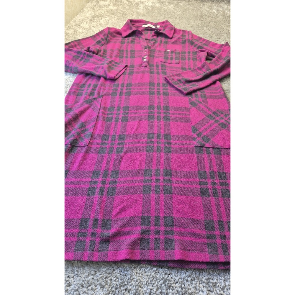 SOFT SURROUNDINGS Pink Knit‎ Paramount Plaid  Jocelyn Shirt Dress Medium Western